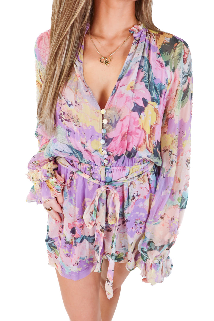 hemant & nandita purple floral romper (m; retail $448)