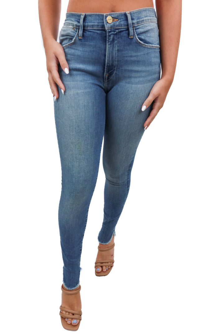 Frame medium wash raw hem skinny jeans (27)