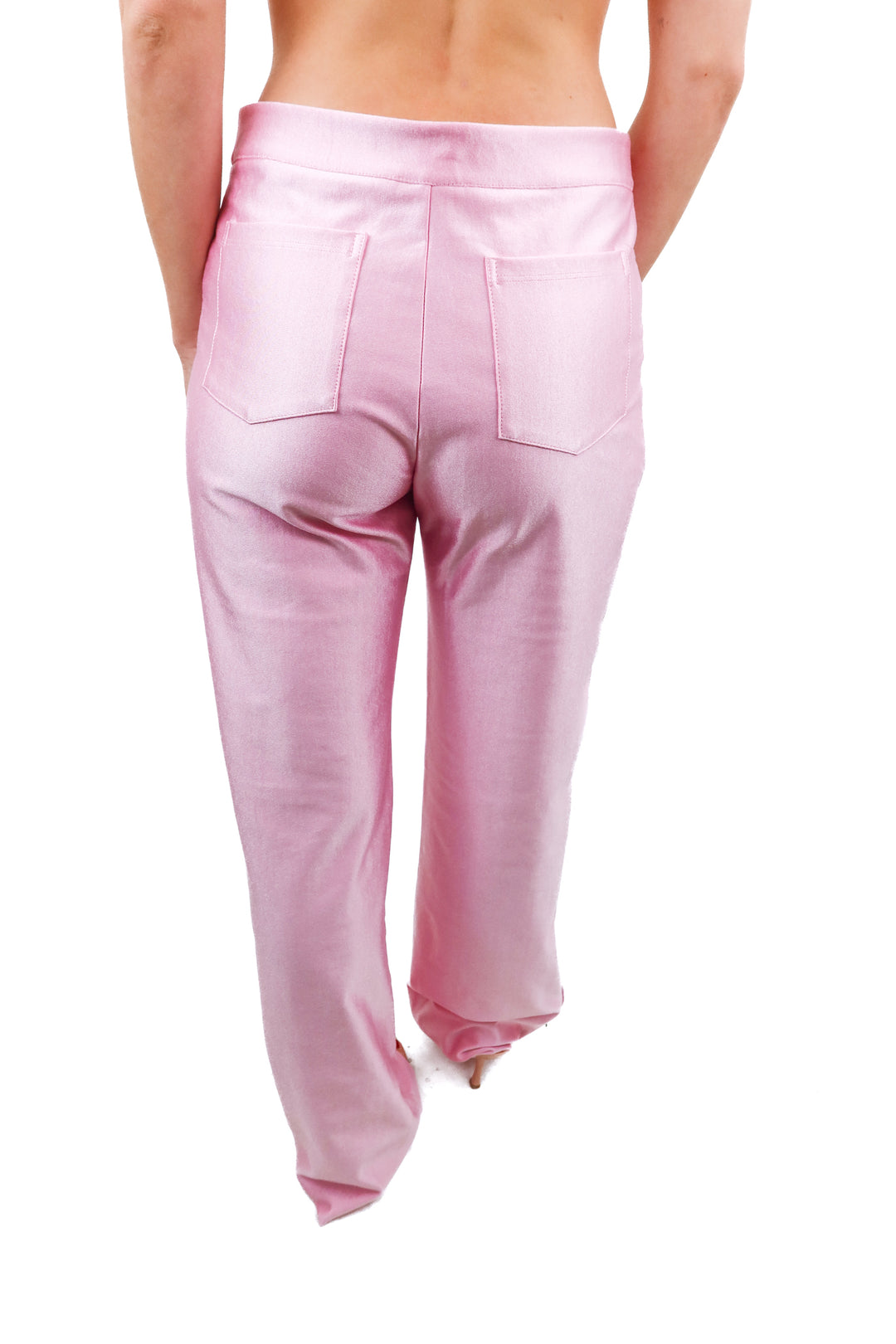 Rezek pink metallic wideleg pants (S; retail $295)