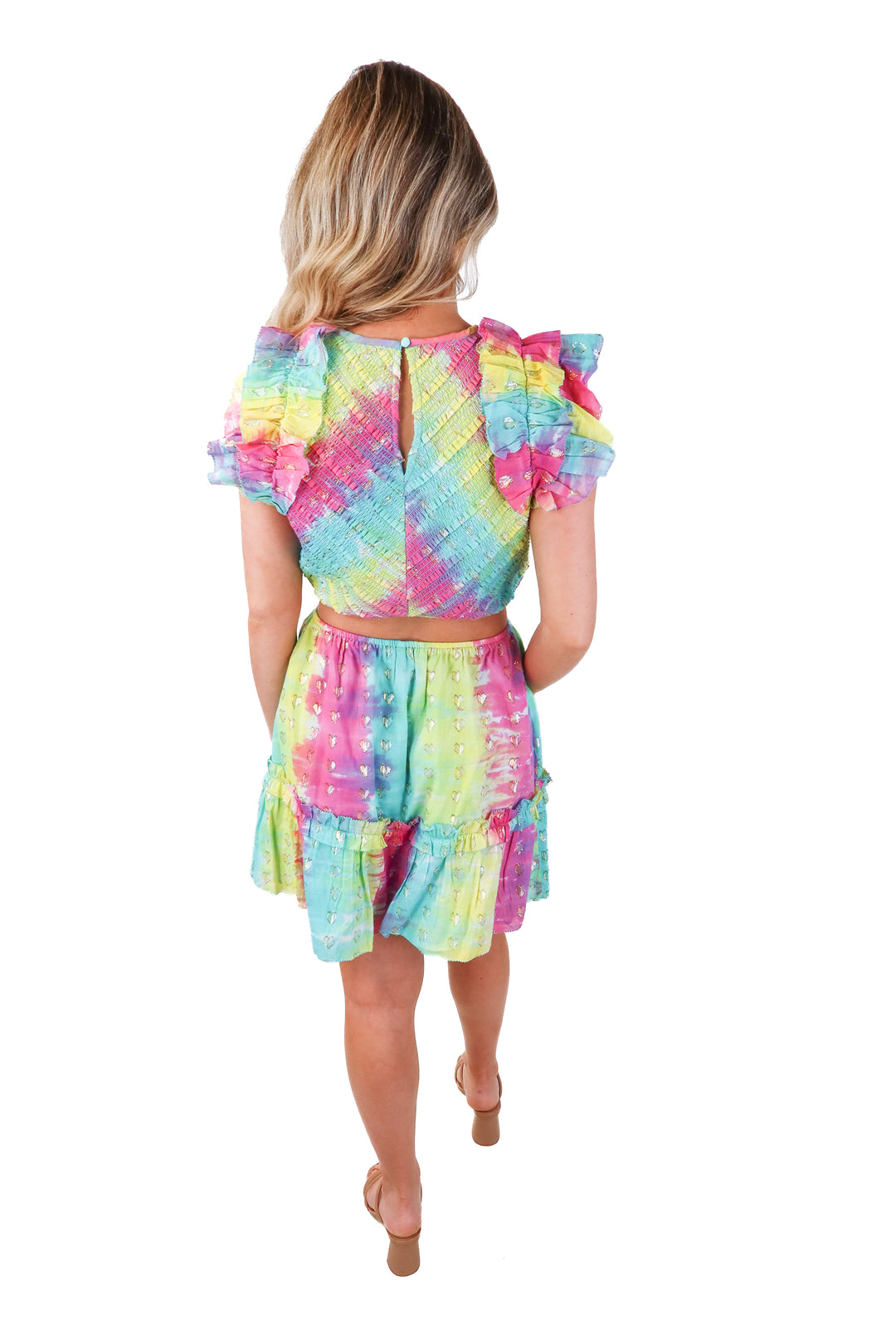 saylor rainbow tie dye cutout dress (m; retail $196)
