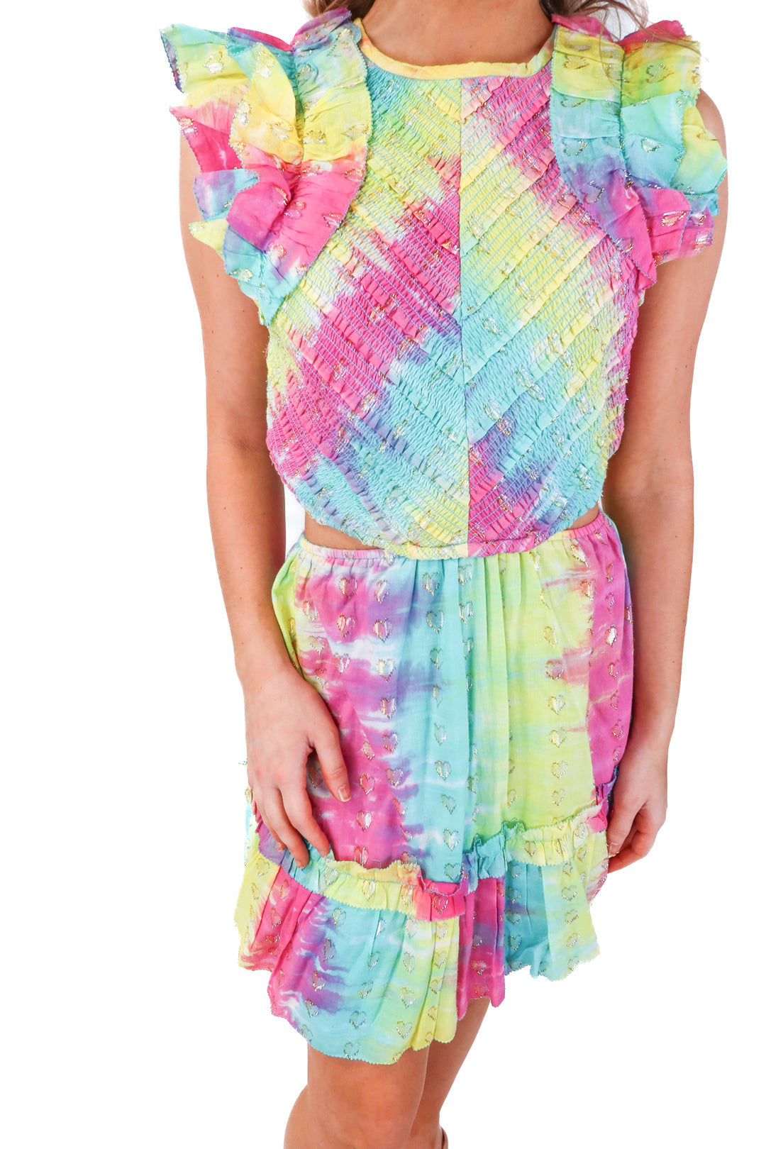 saylor rainbow tie dye cutout dress (m; retail $196)
