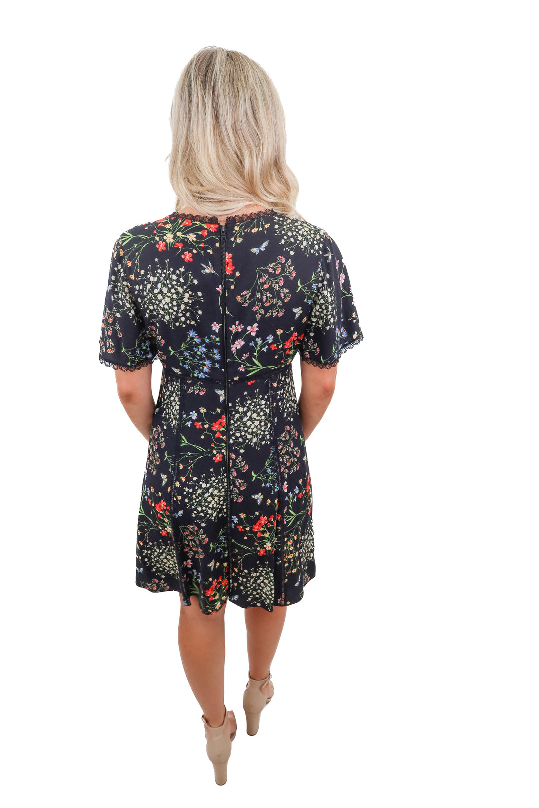 alice + olivia black floral mini dress (8; retail $495)