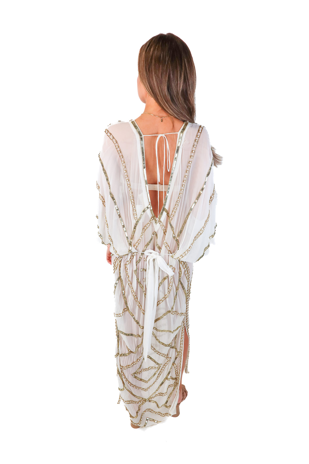 jens pirate booty white/gold maxi dress (m; retail $428)