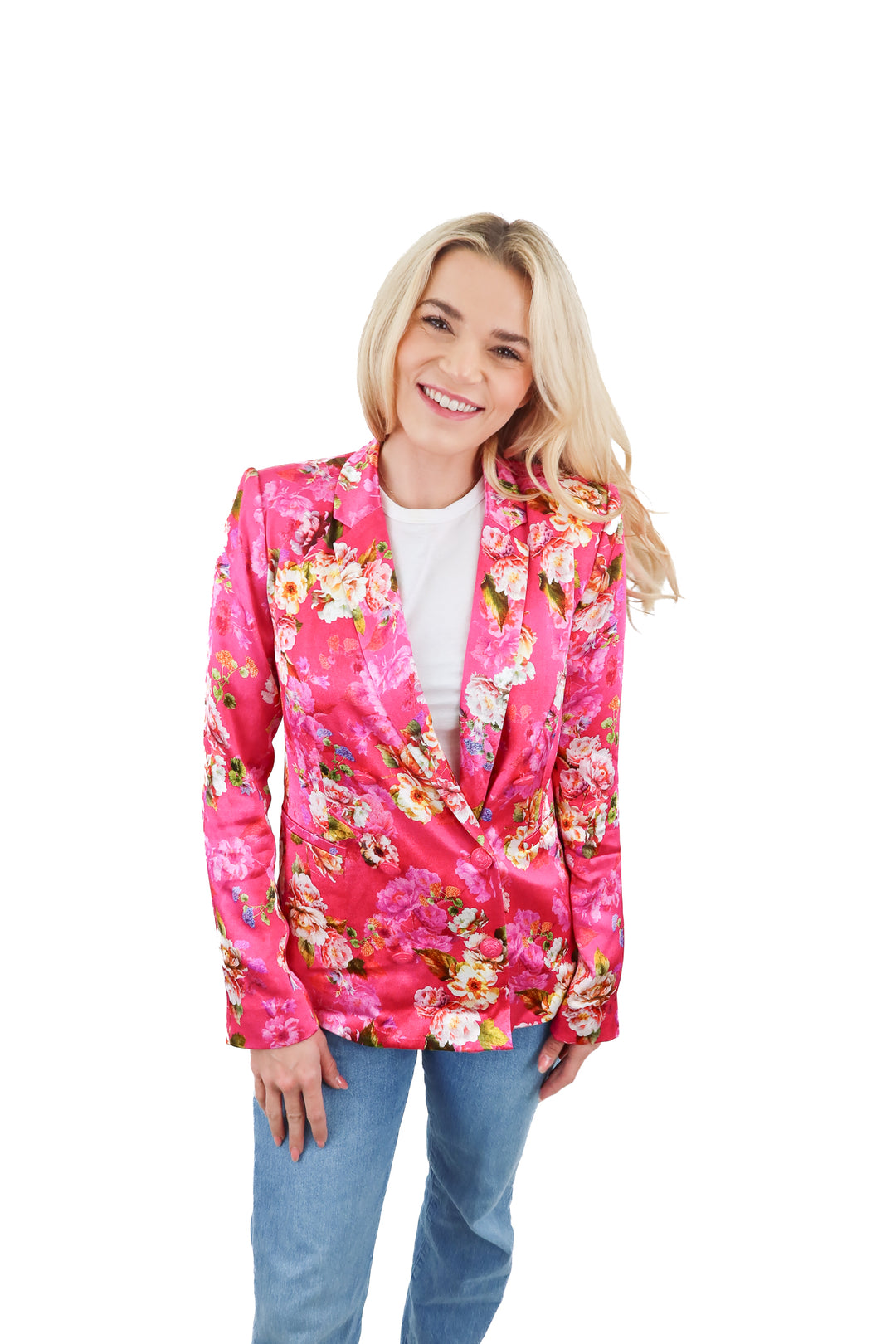 l'agence pink floral satin blazer (2; retail $650)