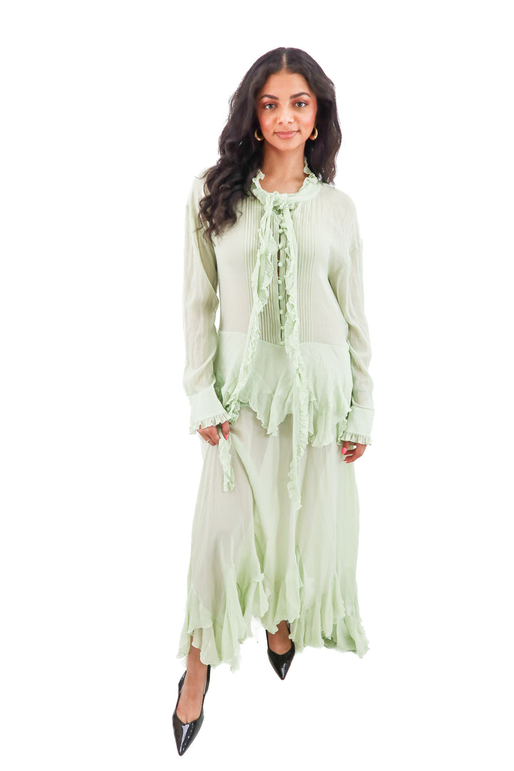 stella mccartney green flowy maxi dress (m; retail $1,490)