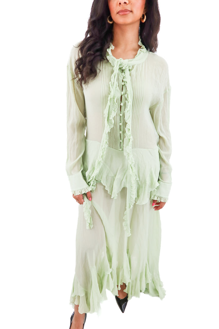 stella mccartney green flowy maxi dress (m; retail $1,490)