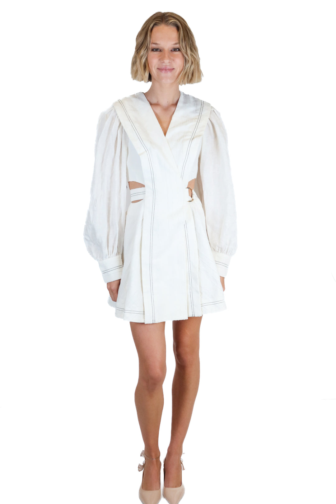 Acler white w/ black stitching long sleeve midi dress NWT (2; retail $395)