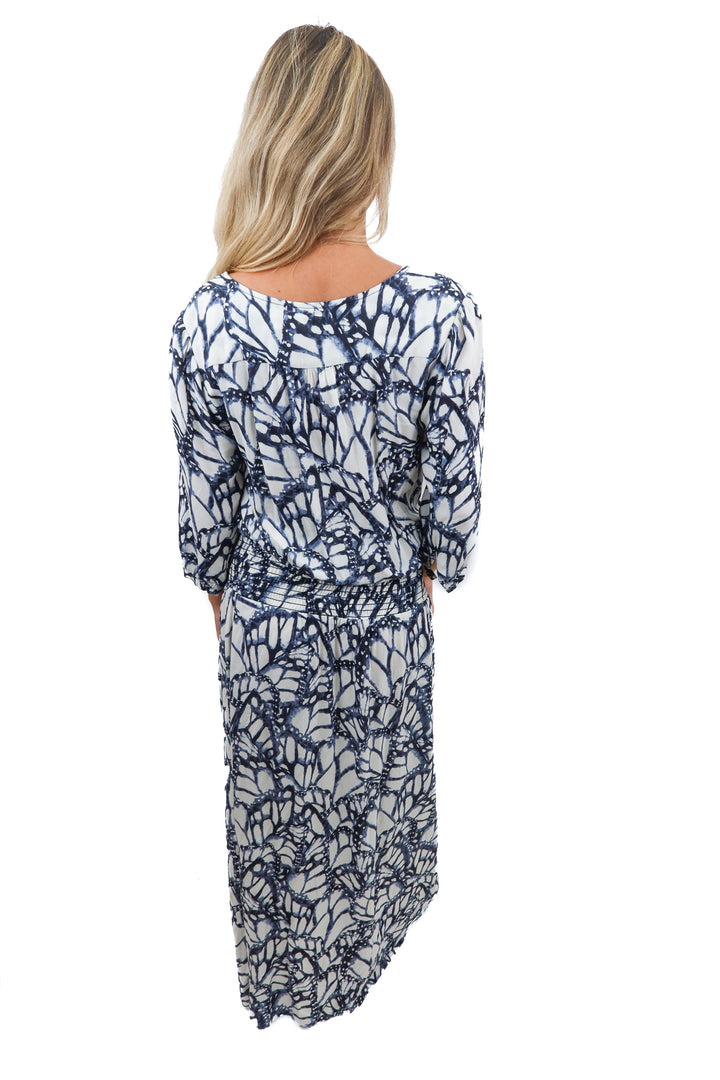 stillwater white/blue patterened maxi dress (s)