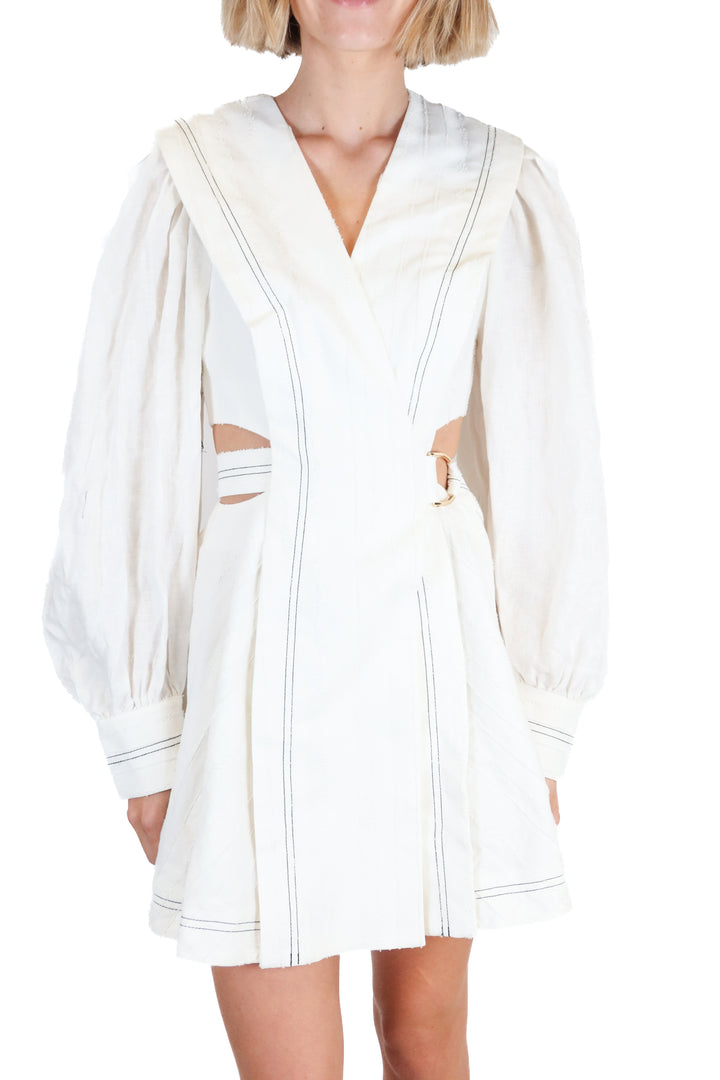 Acler white w/ black stitching long sleeve midi dress NWT (2; retail $395)