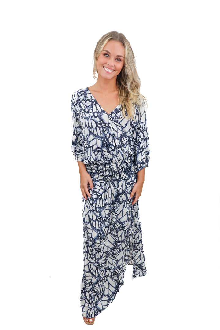 stillwater white/blue patterened maxi dress (s)