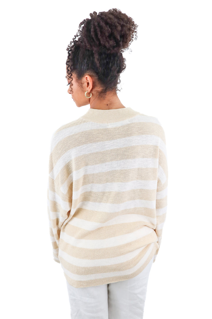 FP beach cream/tan stripe mockneck knit sweater (S; retail $98)