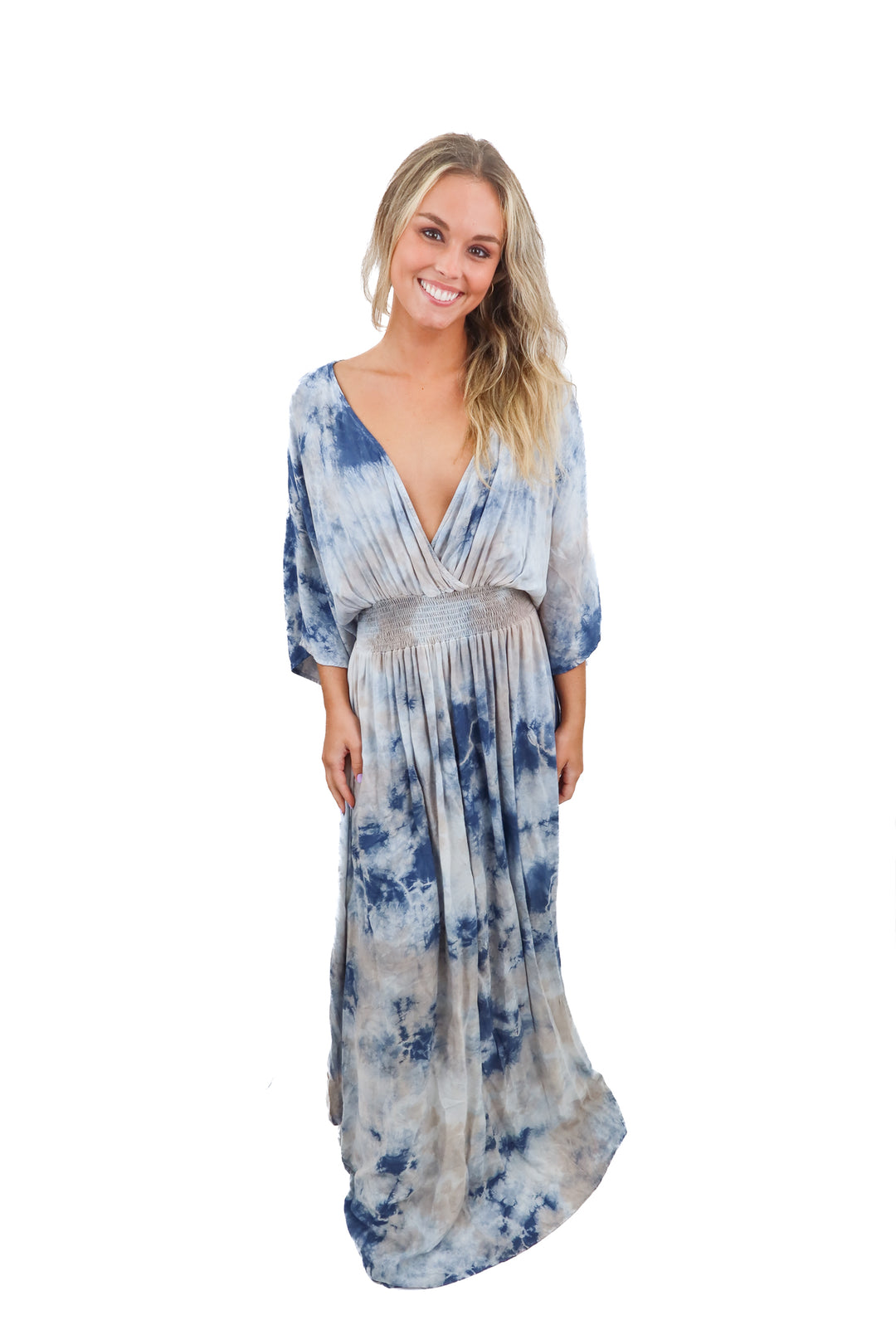 chrysanthemum blue printed maxi dress (s)