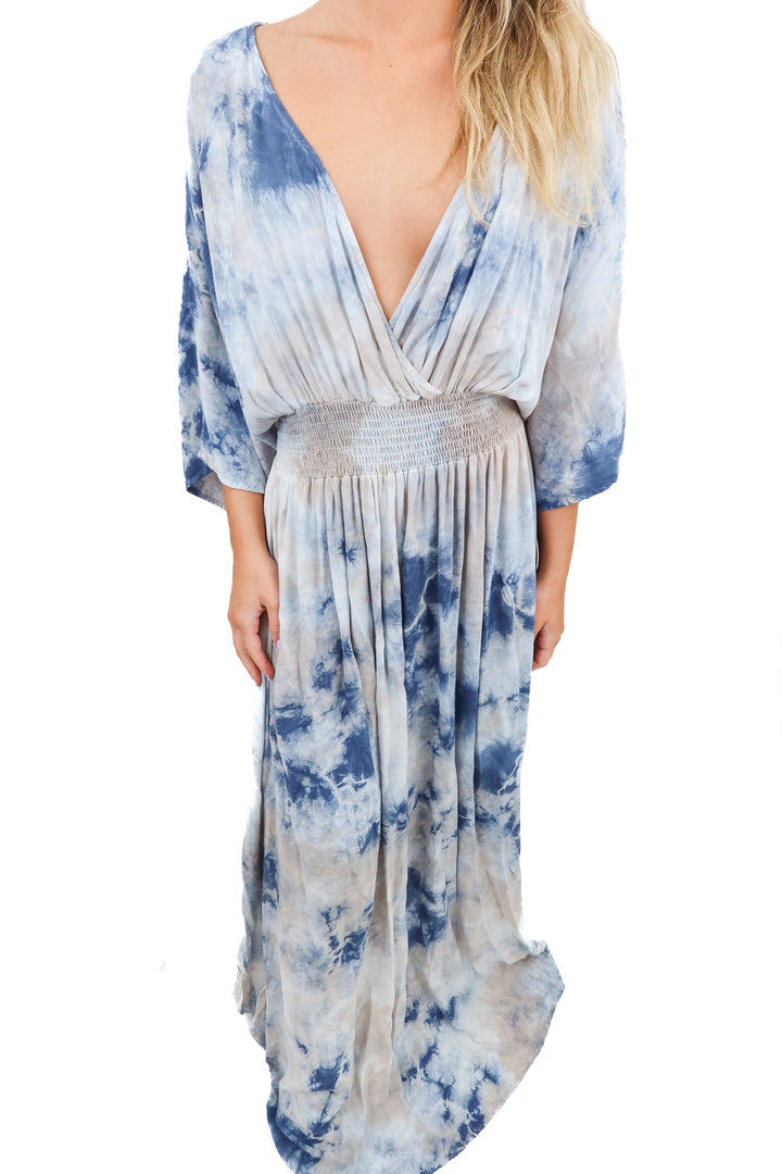 chrysanthemum blue printed maxi dress (s)