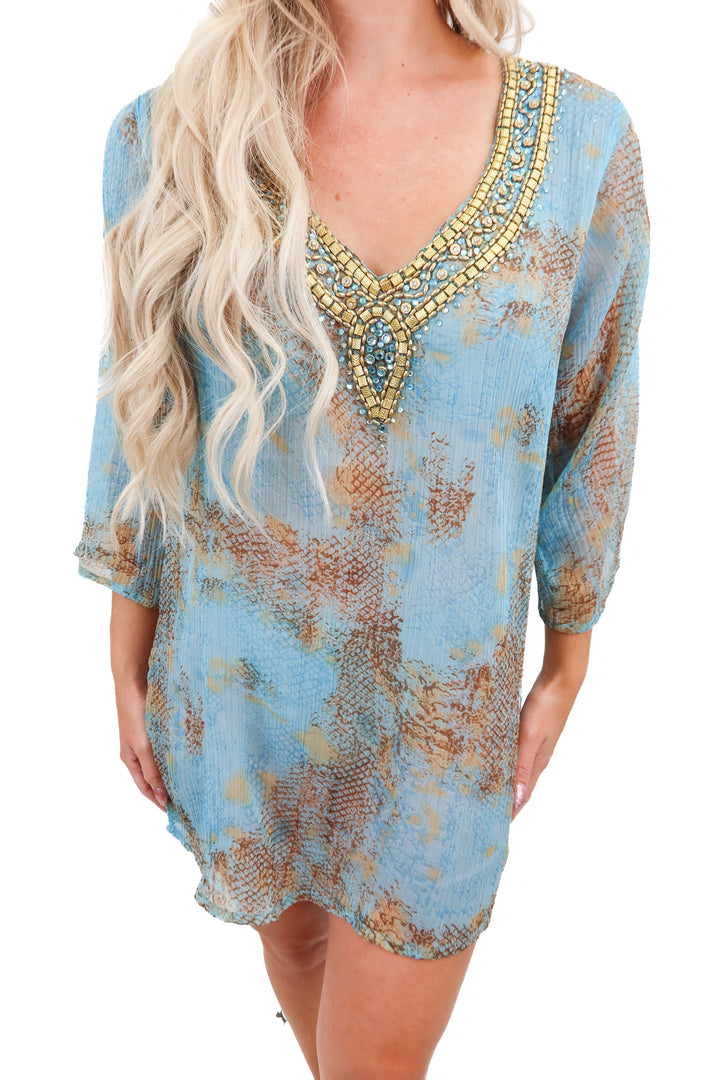 aqua blue blue swim cover up NWT (S; retail $249)