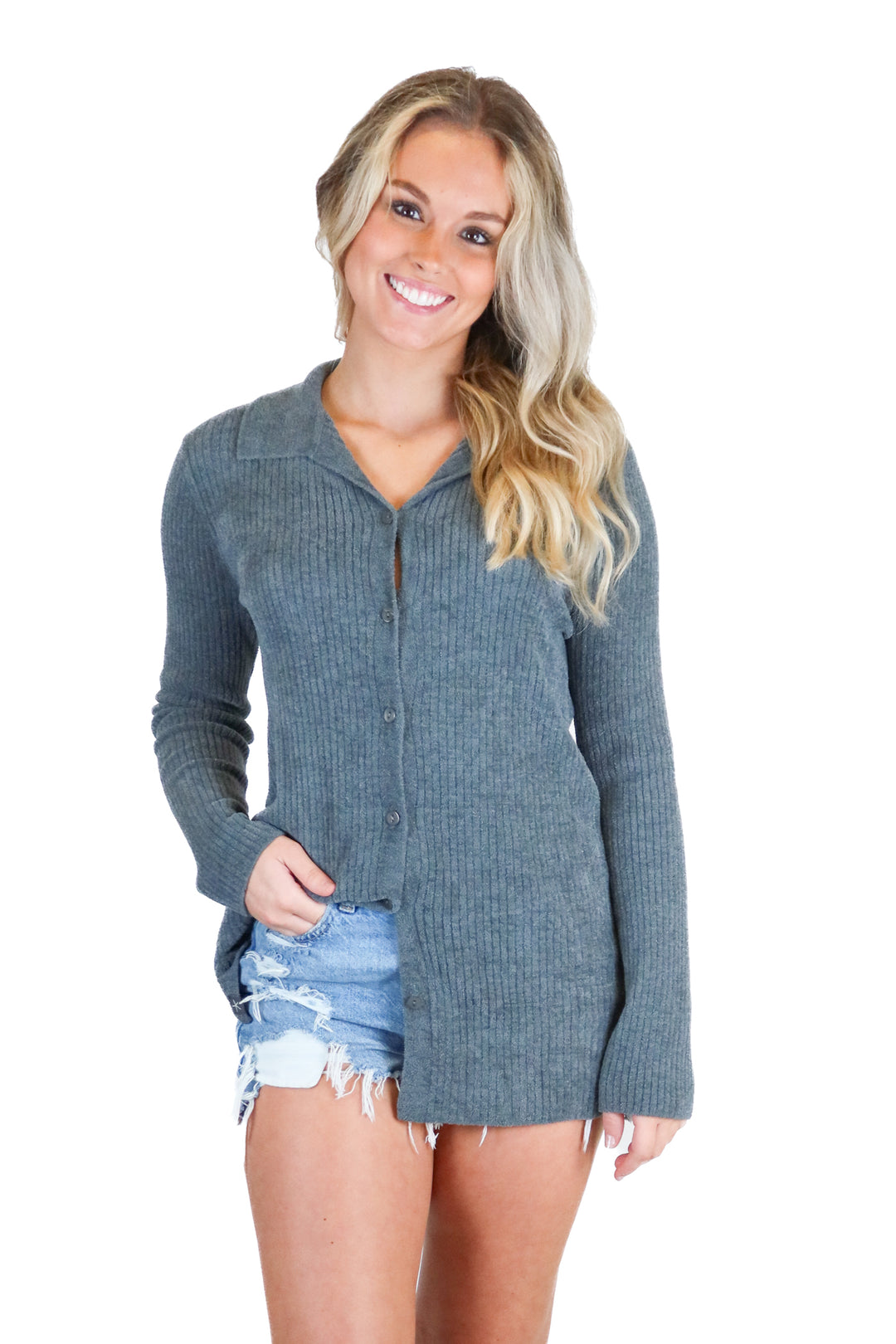 Barefoot Dreams Grey Button Down Top (S; retail $158)