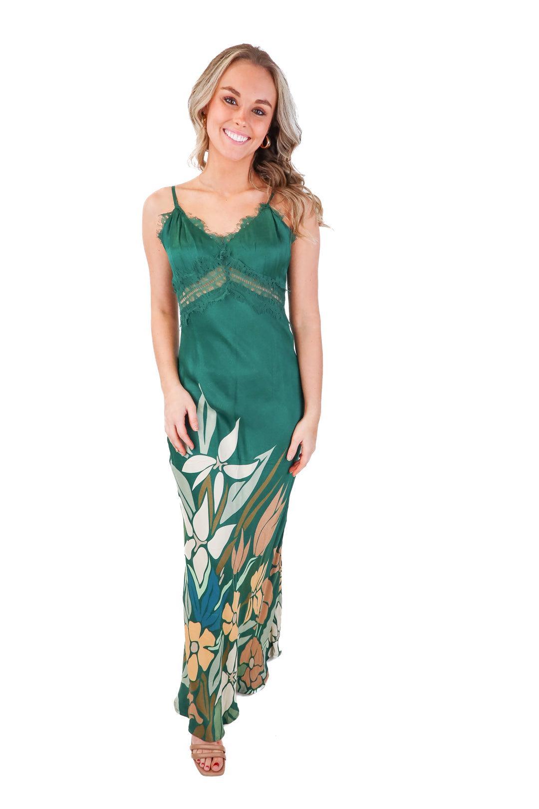 blank london green floral maxi dress (s; retail $298)