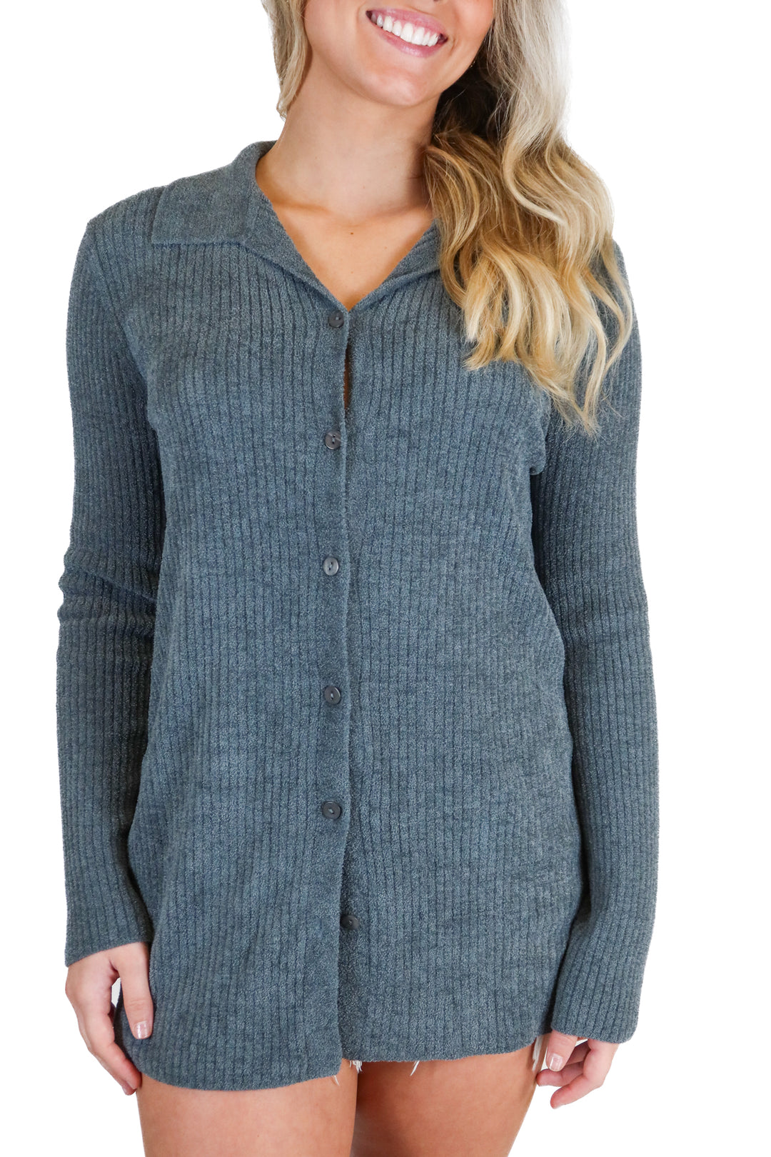 Barefoot Dreams Grey Button Down Top (S; retail $158)