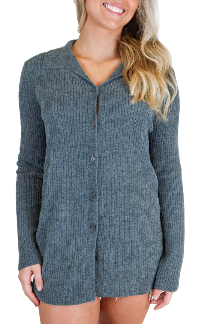 Barefoot Dreams Grey Button Down Top (S; retail $158)