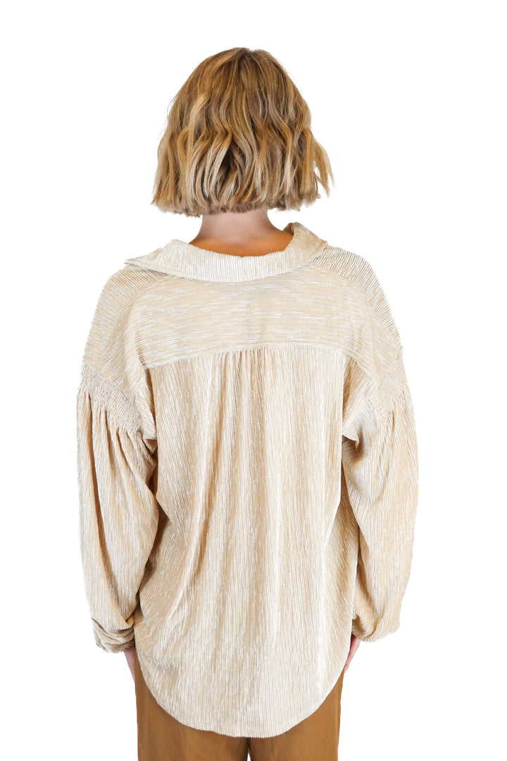 Skies Are Blue Pale Gold Shimmery Velvet Top NWT (XS; retail $75)