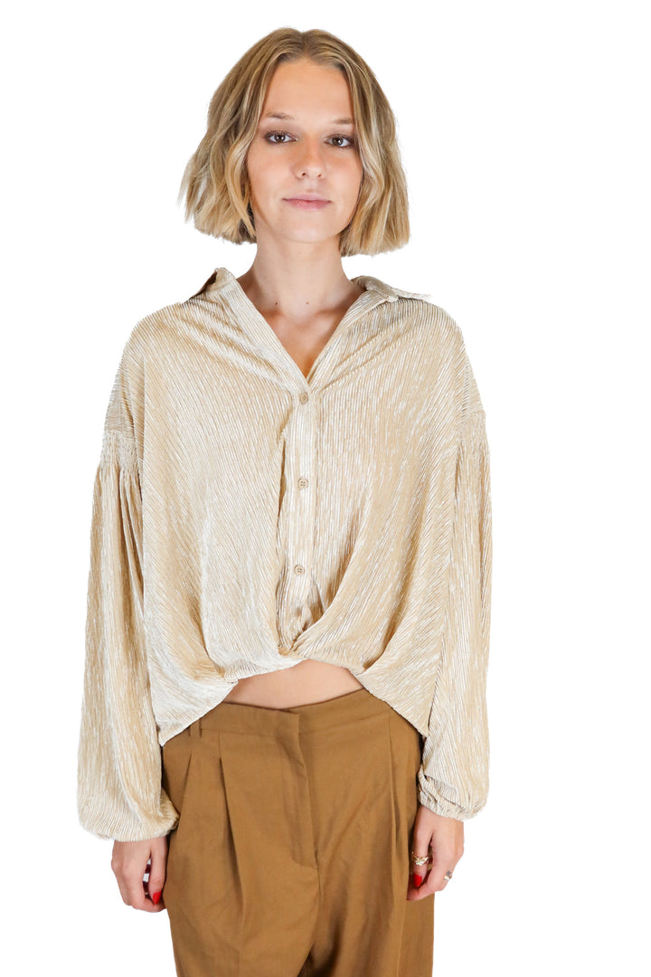 Skies Are Blue Pale Gold Shimmery Velvet Top NWT (XS; retail $75)