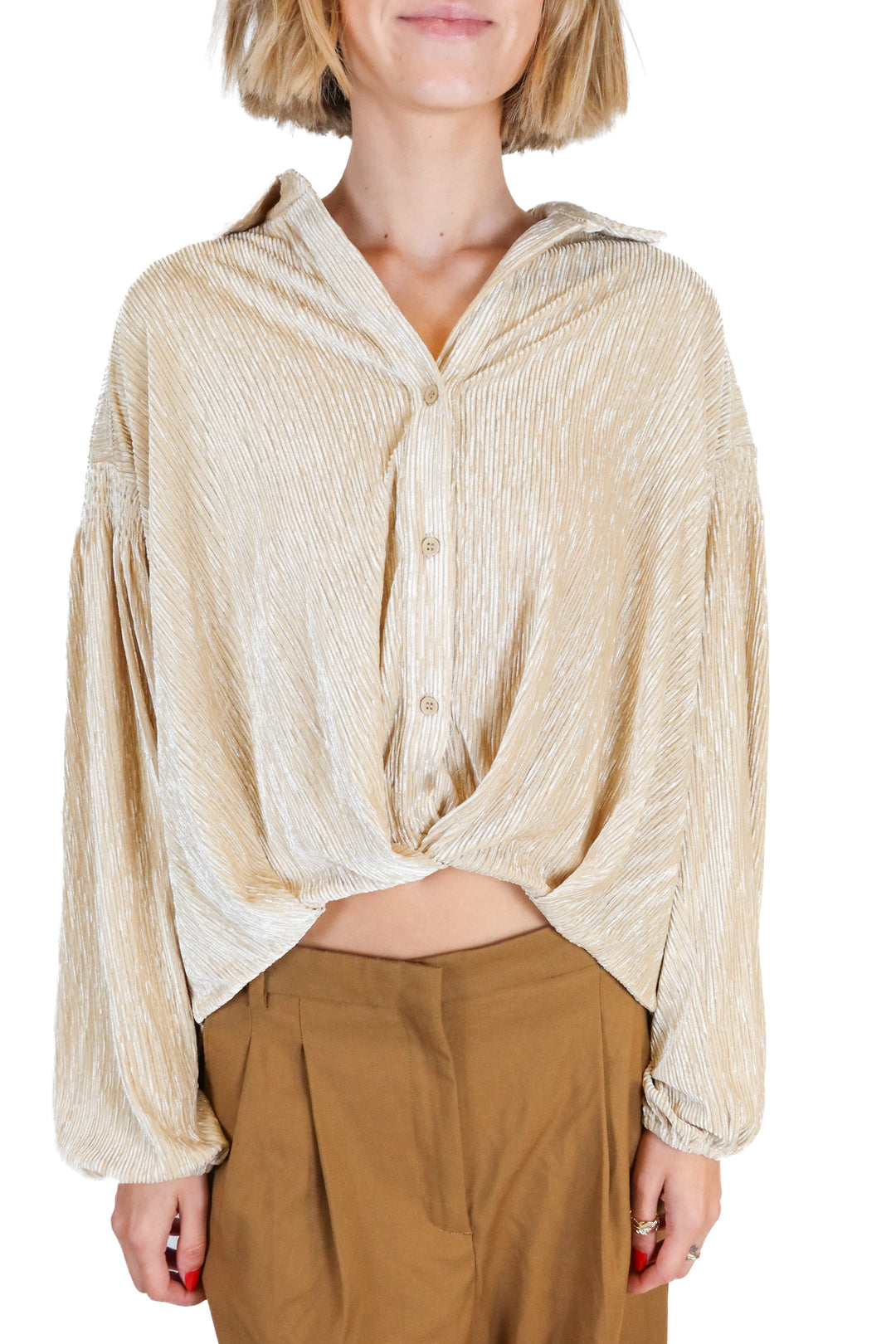 Skies Are Blue Pale Gold Shimmery Velvet Top NWT (XS; retail $75)