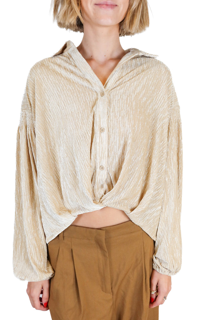 Skies Are Blue Pale Gold Shimmery Velvet Top NWT (XS; retail $75)