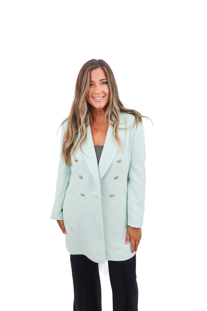 zara mint textured blazer (L; retail $89)