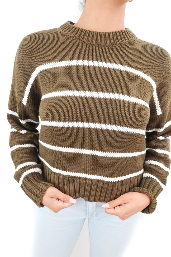 Jenni Kayne green white stripe mockneck knit sweater (XS)