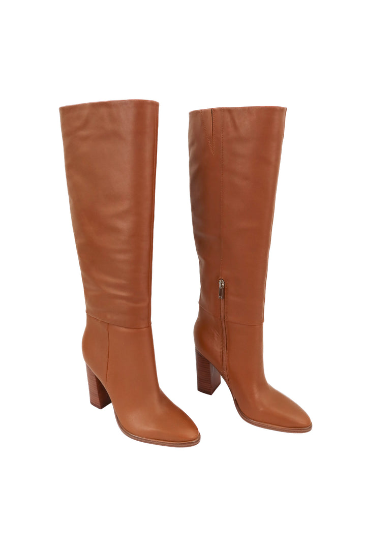 marc fisher brown leather knee high boot nwt (7; retail $299)