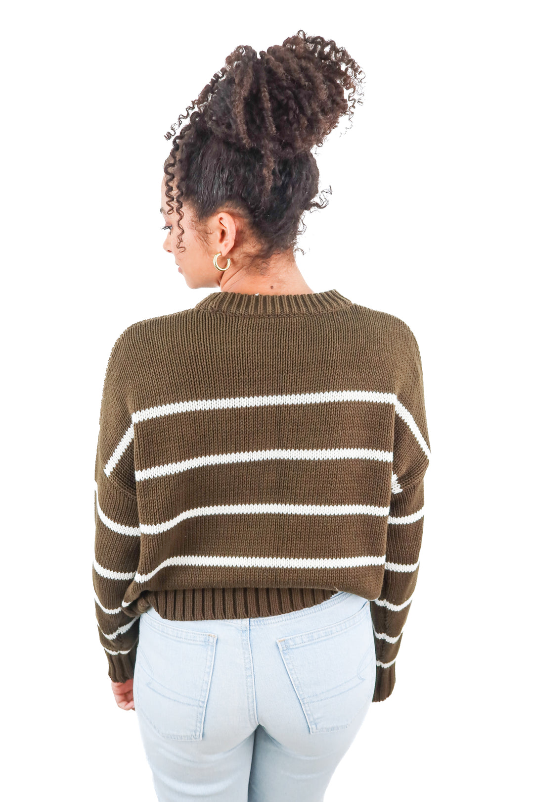 Jenni Kayne green white stripe mockneck knit sweater (XS)