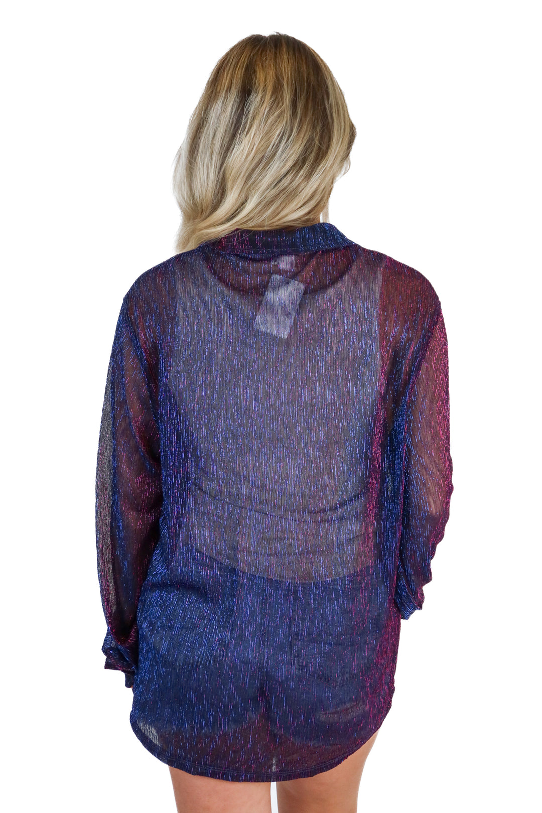 Black, Pink and Blue Metallic Sheer Top (M)