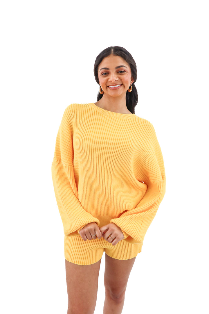 vici yellow ribbed sweater (l; retail $42)