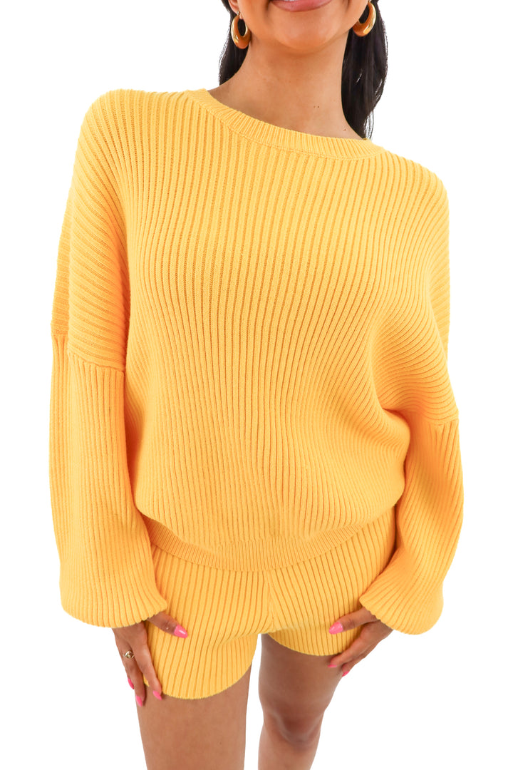 vici yellow ribbed sweater (l; retail $42)
