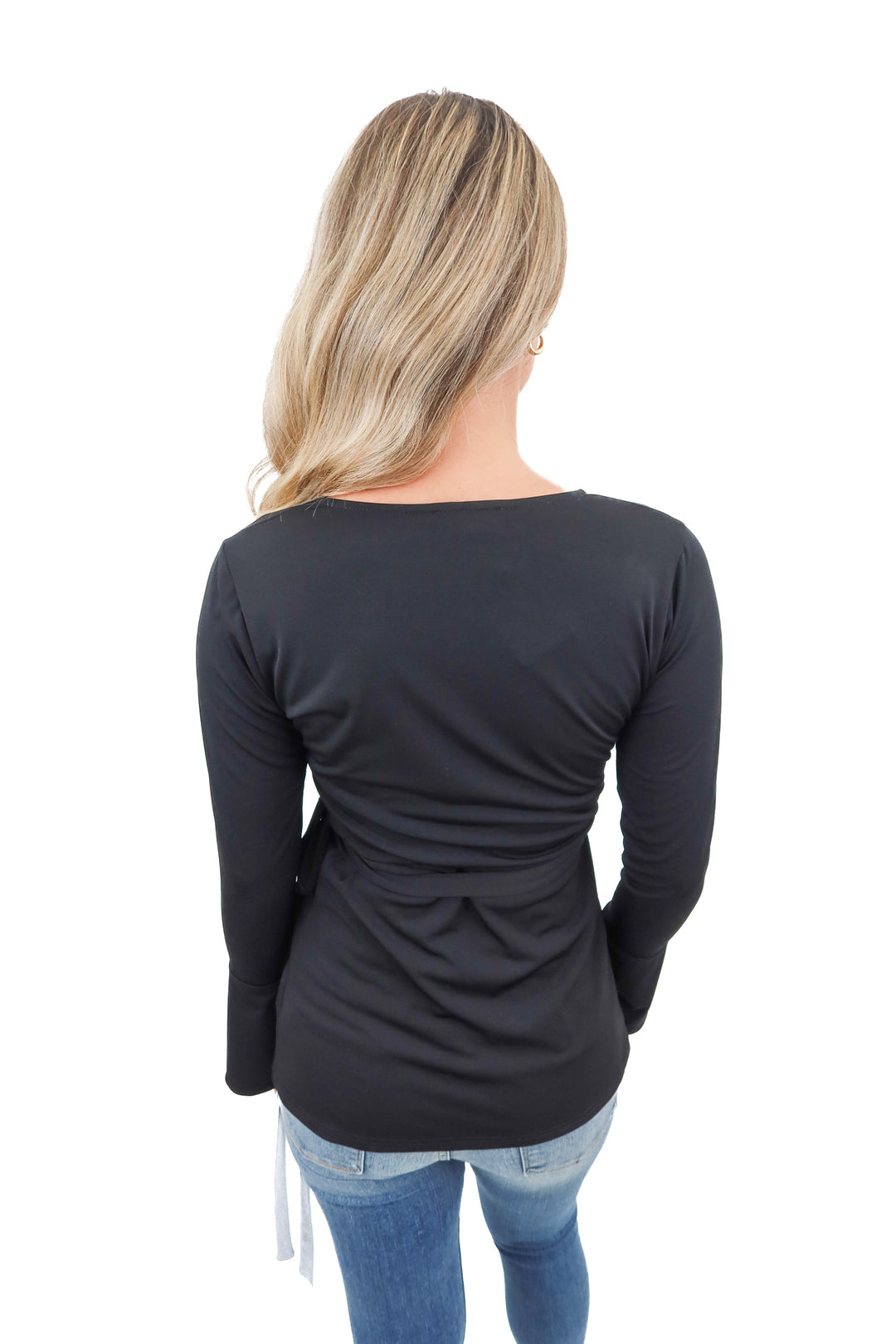 veronica M black wrap top (xs; retail $78)