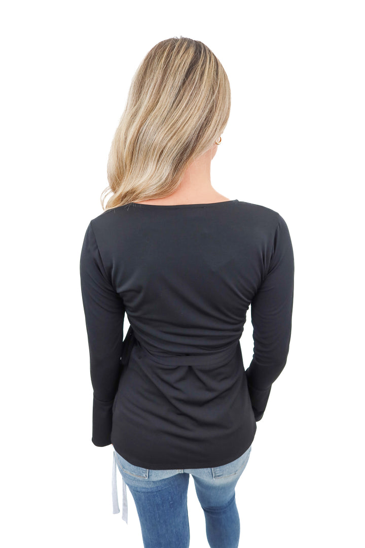 veronica M black wrap top (xs; retail $78)