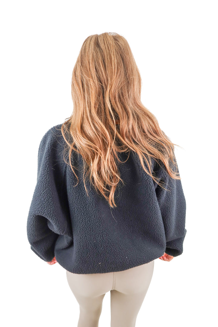 free people black sherpa pullover (s; retail $98)