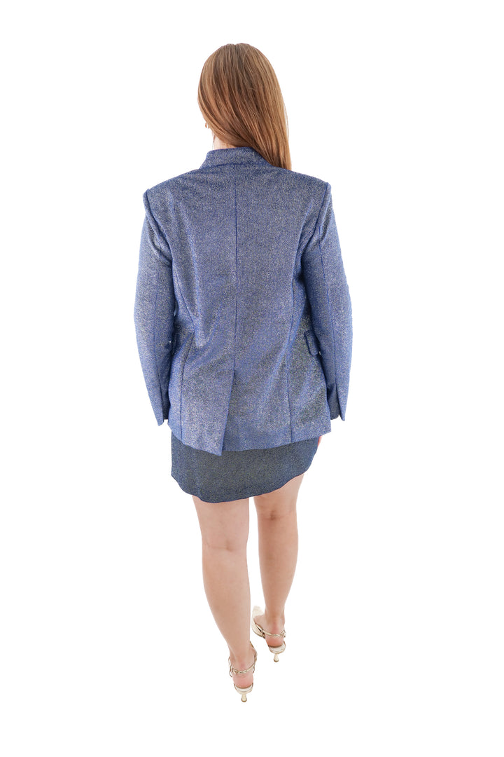 zadig & voltaire blue glitter jacket and skirt set (m; retail $750)
