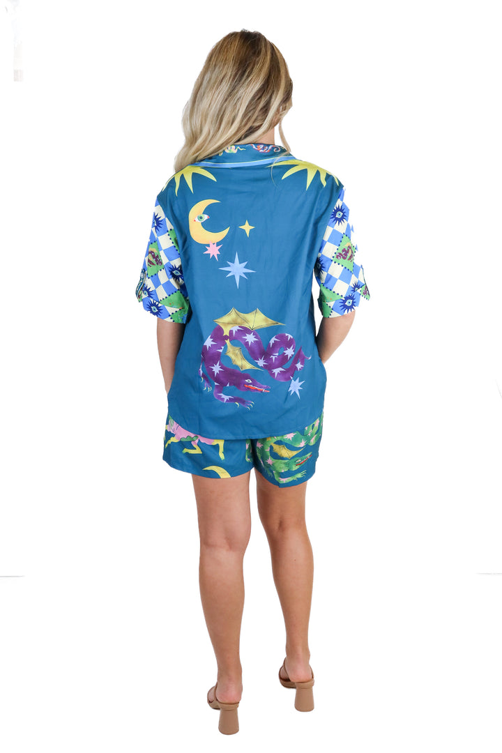 Teal Celestial Dragon Pajama Set (S)