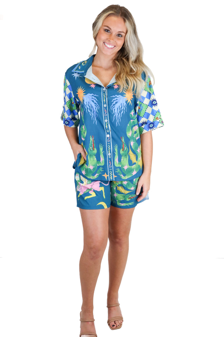 Teal Celestial Dragon Pajama Set (S)
