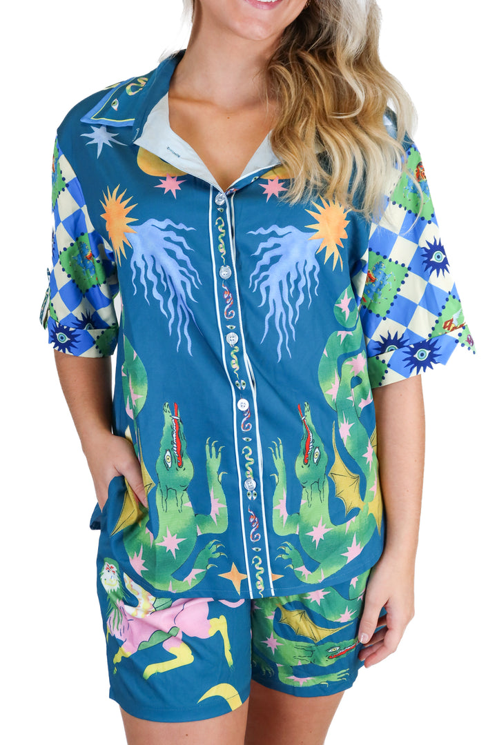 Teal Celestial Dragon Pajama Set (S)