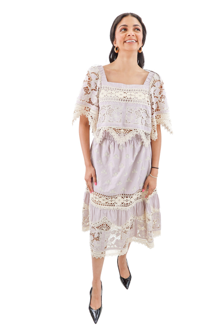 sea lavender lace top & skirt set (m; retail $870)