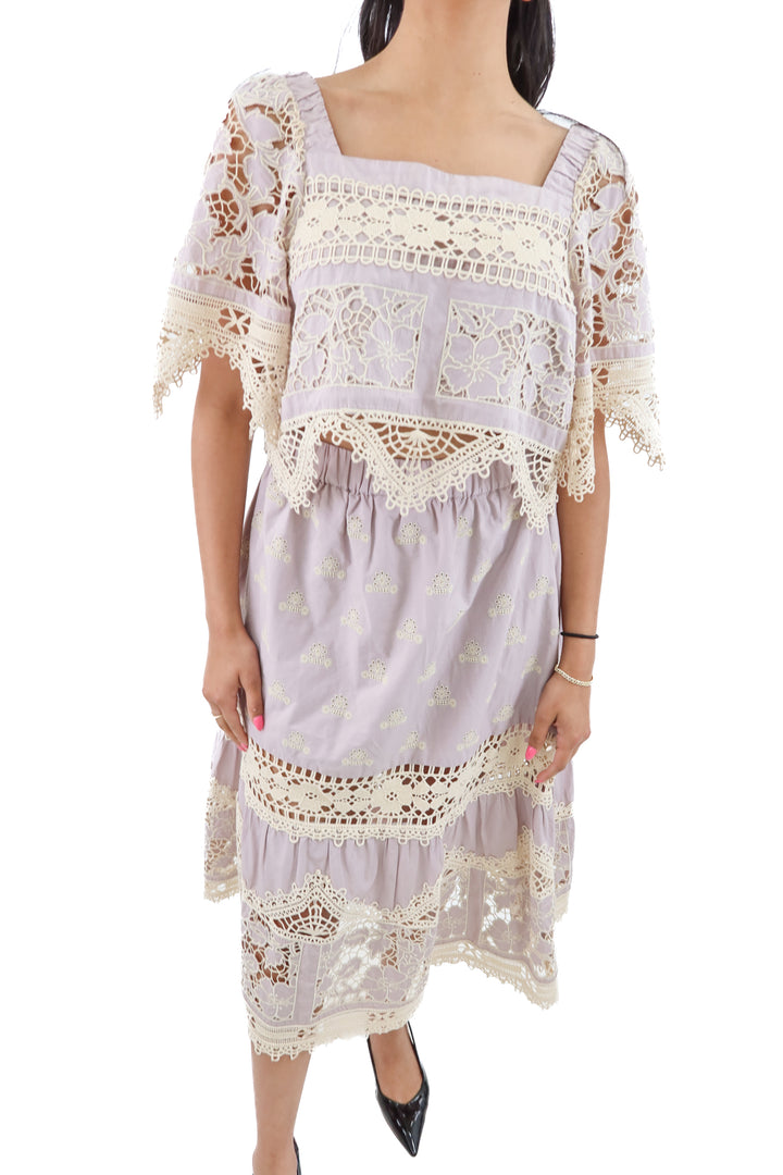 sea lavender lace top & skirt set (m; retail $870)