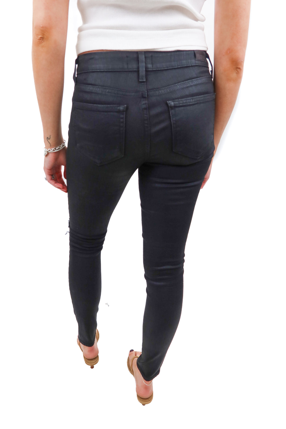 Paige black distressed coated skinny jeans (27)