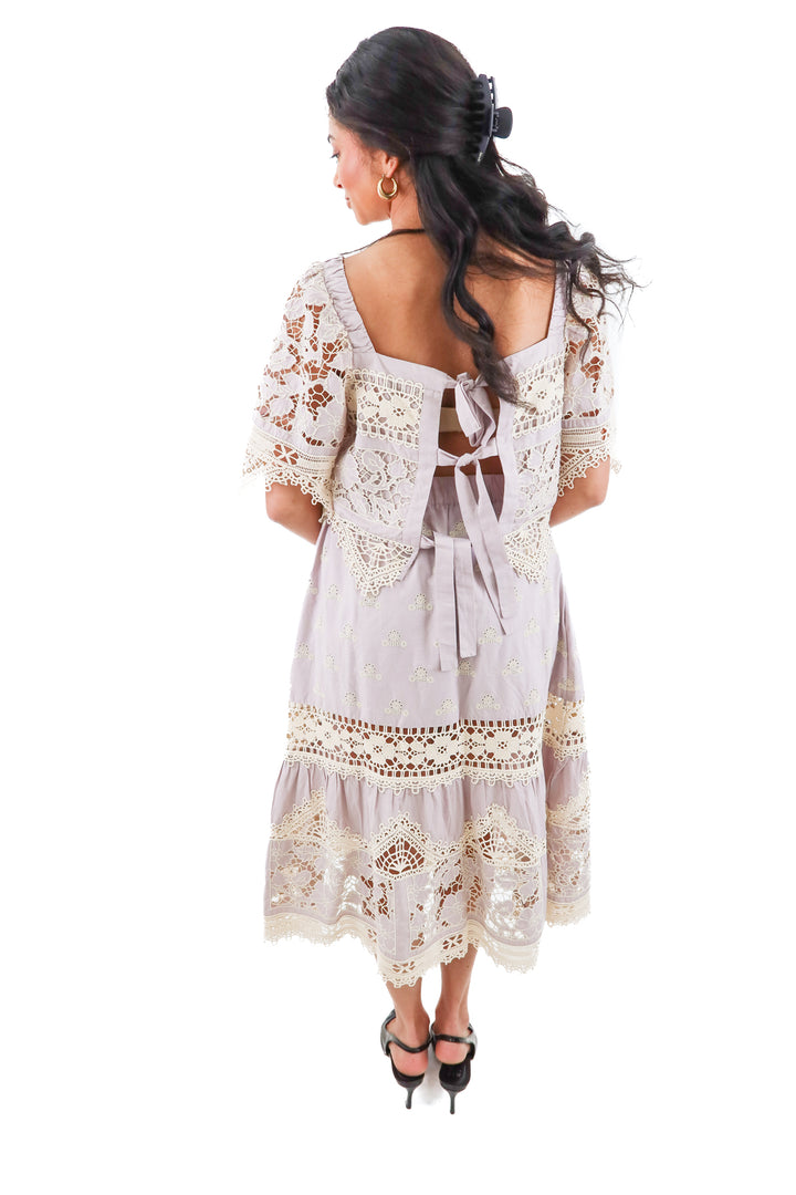 sea lavender lace top & skirt set (m; retail $870)