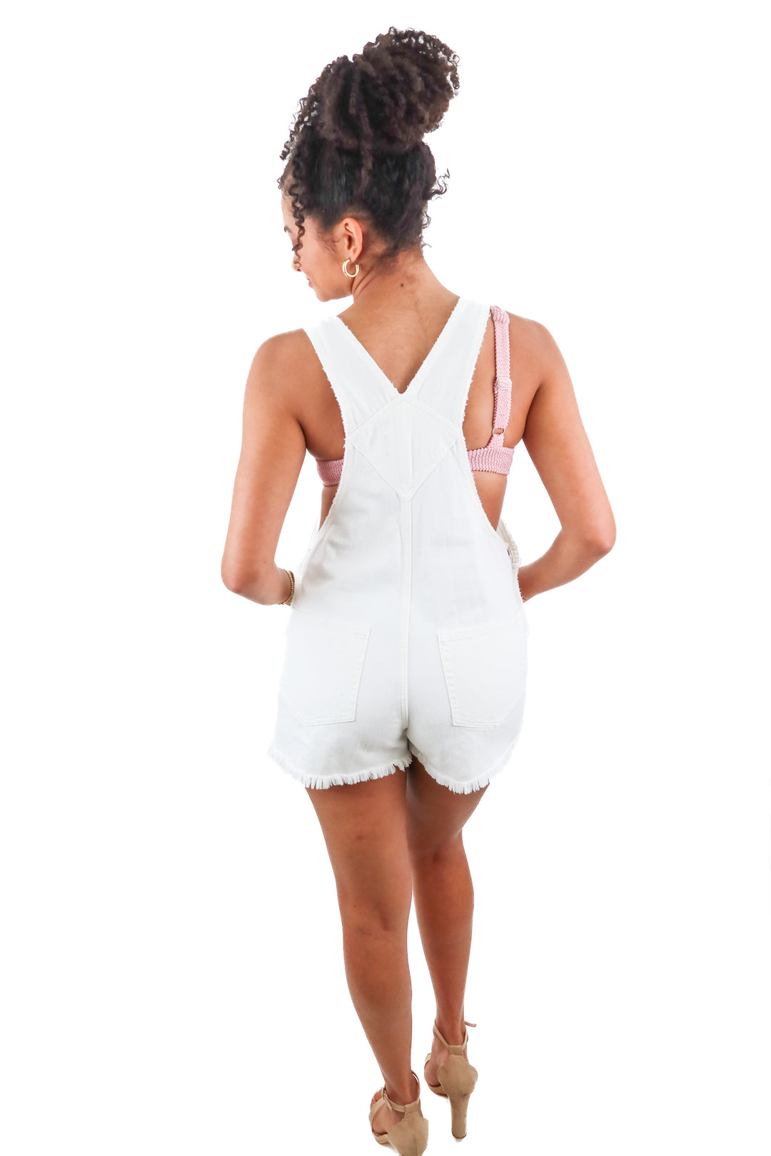 Show Me Your Mumu white denim romper (S; retail $141)