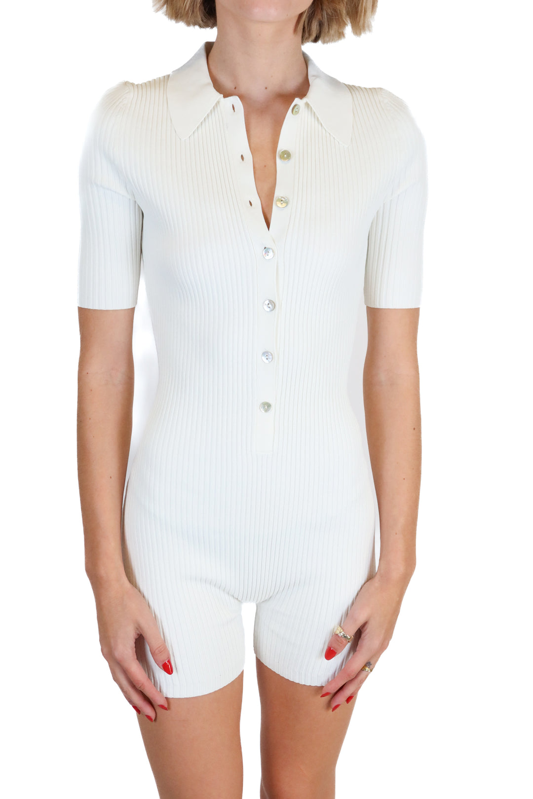 Le Ore Ivory Ribbed Knit Romper (XS; retail $168)