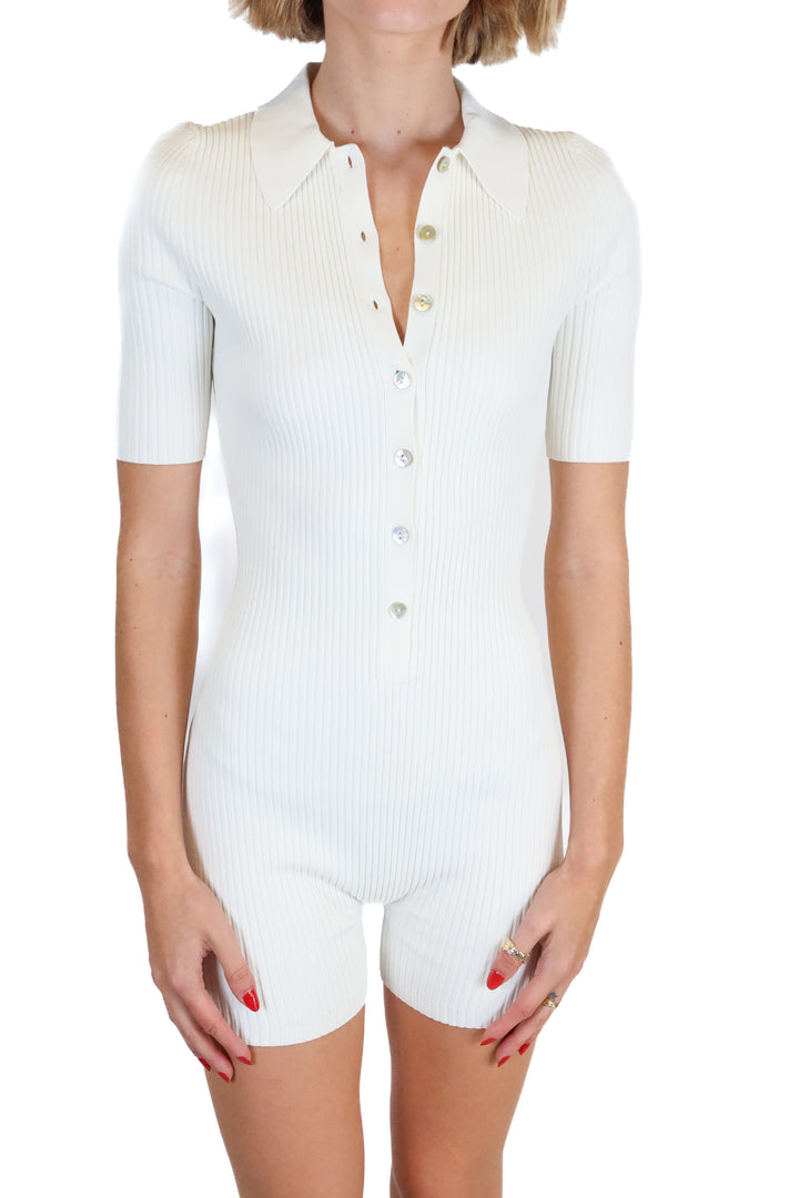 Le Ore Ivory Ribbed Knit Romper (XS; retail $168)