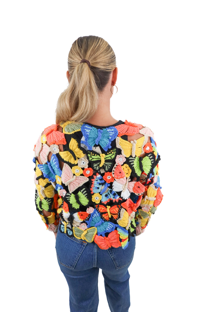 Alice and Olivia multicolor butterfly crochet knit cardigan NWT (XS; retail $895)