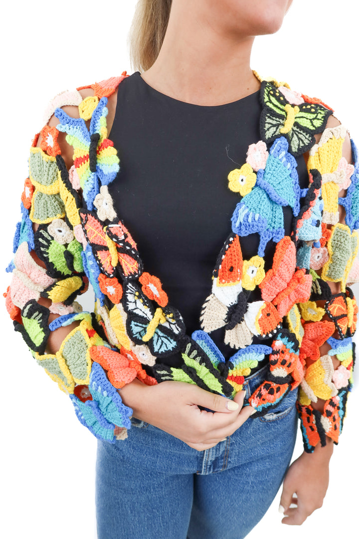 Alice and Olivia multicolor butterfly crochet knit cardigan NWT (XS; retail $895)