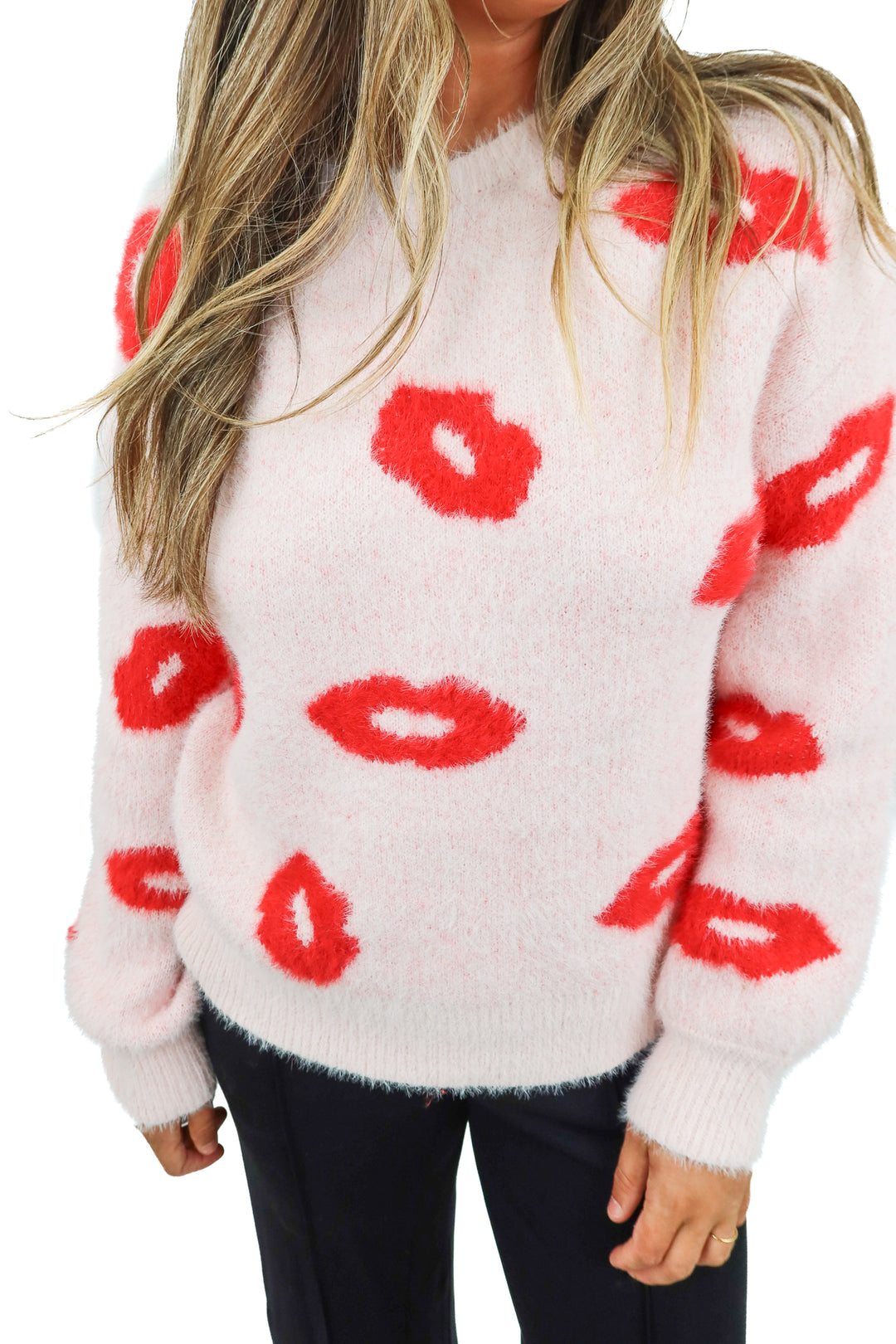 vici pink/red kiss sweater (m)